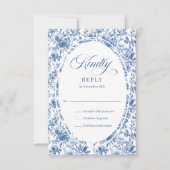 Elegant Deep Blue Roses French Toile RSVP (Vorderseite)