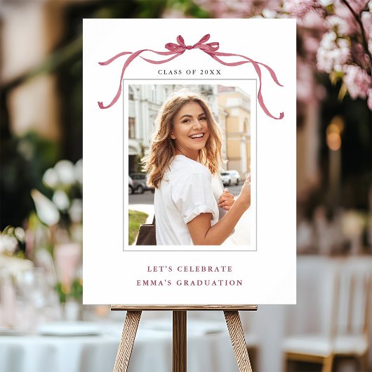 Elegant Deep Blush Bow Graduation Party Welcome Poster