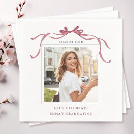 Elegant Deep Blush Ribbon Bow Graduation Photo Serviette