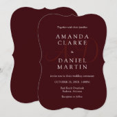 Elegant Deep Burgendy Wedding Monogram Initials  Einladung (Vorne/Hinten)