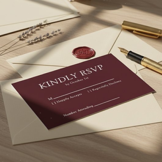 Elegant Deep Burgendy Wedding RSVP Karte