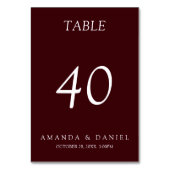 Elegant Deep Burgendy Wedding Table Tischnummer (Vorderseite)