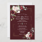 Elegant Deep Burgundy Blush Flowers Gold Wedding Einladung (Vorderseite)