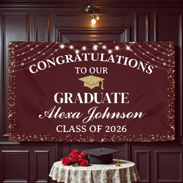 Elegant Deep Burgundy Class Of 2026 Graduation Banner
