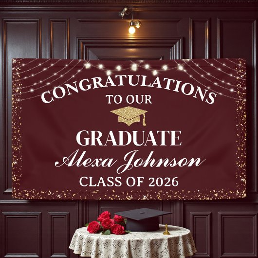 Elegant Deep Burgundy Class Of 2026 Graduation Banner