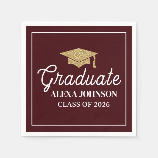 Elegant Deep Burgundy Class Of 2026 Graduation Serviette (Vorderseite)