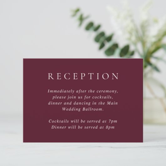 Elegant Deep Burgundy Classic Wedding Begleitkarte (Stehend Vorderseite)