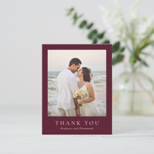Elegant Deep Burgundy Classic Wedding Dankeskarte (Stehend Vorderseite)