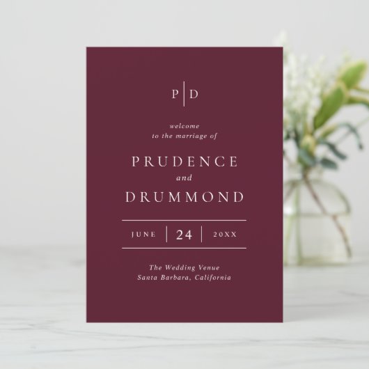 Elegant Deep Burgundy Classic Wedding Programm (Stehend Vorderseite)