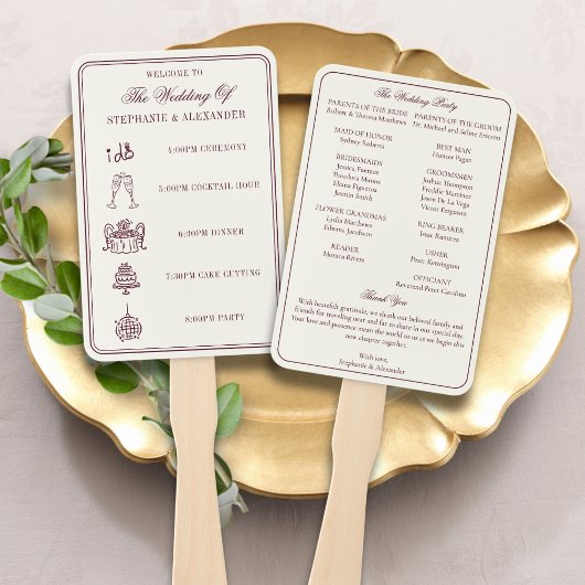 Elegant Deep Burgundy & Ivory Wedding Program  Fächer
