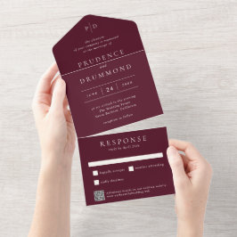 Elegant Deep Burgundy QR Code Classic Wedding All In One Einladung