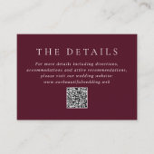 Elegant Deep Burgundy QR Code Classic Wedding Begleitkarte (Vorderseite)