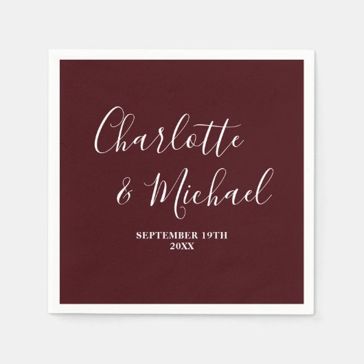 Elegant Deep Burgundy Script Minimalist Wedding Serviette (Vorderseite)