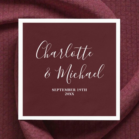 Elegant Deep Burgundy Script Minimalist Wedding Serviette