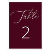 Elegant Deep Burgundy Script Minimalistisch Weddin Tischnummer (Rückseite)