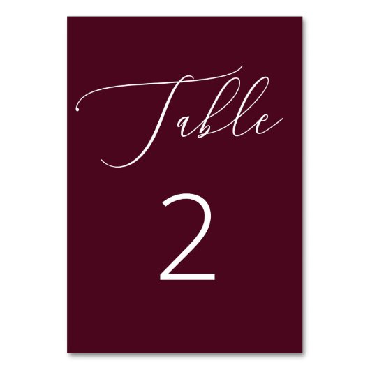 Elegant Deep Burgundy Script Minimalistisch Weddin Tischnummer (Rückseite)