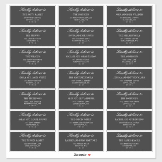 Elegant Deep Gray Wedding Guest Address Labels (Blatt)