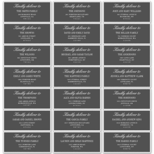 Elegant Deep Gray Wedding Guest Address Labels (Vorderseite)
