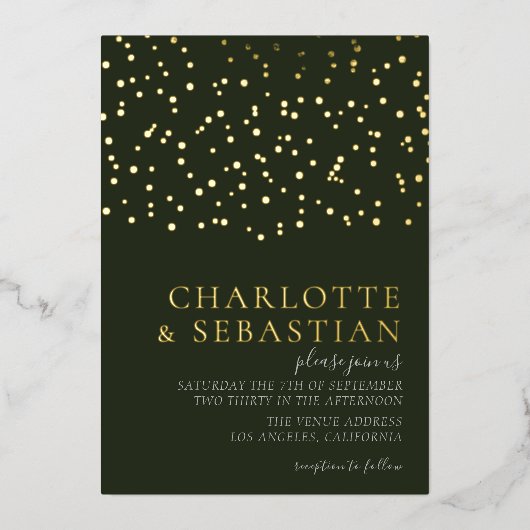 Elegant Deep Green Foto Wedding Personalisiert Folieneinladung (Vorderseite)