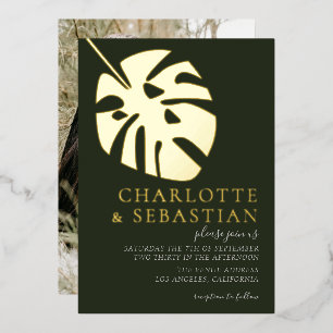 Elegant Deep Green Foto Wedding Personalisiert Folieneinladung
