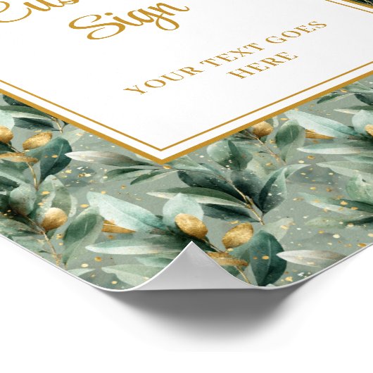 Elegant Deep Green Gold Eucalyptus Wedding Custom Poster (Ecke)
