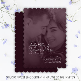 Elegant Deep Plum Duotone Foto Wedding Einladung