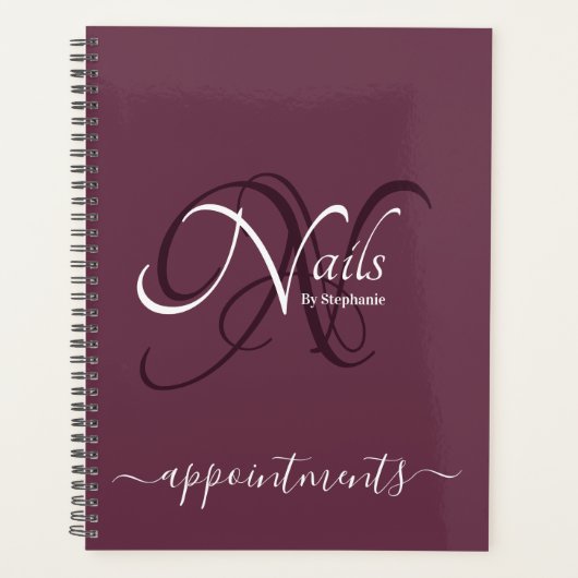 Elegant Deep Plum Monogram Nail Artist Appt Planer (Vorderseite)