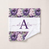 Elegant Deep Purple Floral Towel Set (Waschlappen)