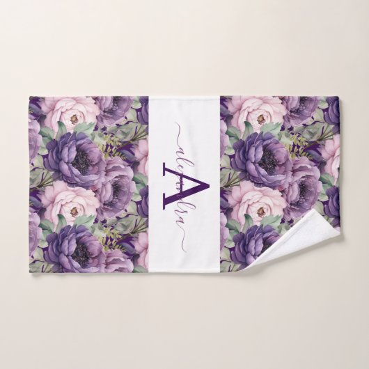 Elegant Deep Purple Floral Towel Set (Handtuch)