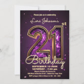 Elegant Deep Purple Gemstone Gold 21st Birthday Einladung (Vorderseite)