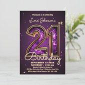 Elegant Deep Purple Gemstone Gold 21st Birthday Einladung (Stehend Vorderseite)