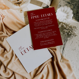 Elegant Deep Red Burgundy White wedding Details Begleitkarte