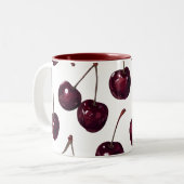 Elegant Deep Red Cherry Pattern Two-Tone Mug Zweifarbige Tasse (Vorderseite Links)