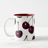 Elegant Deep Red Cherry Pattern Two-Tone Mug Zweifarbige Tasse (Links)