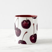 Elegant Deep Red Cherry Pattern Two-Tone Mug Zweifarbige Tasse (Mittel)