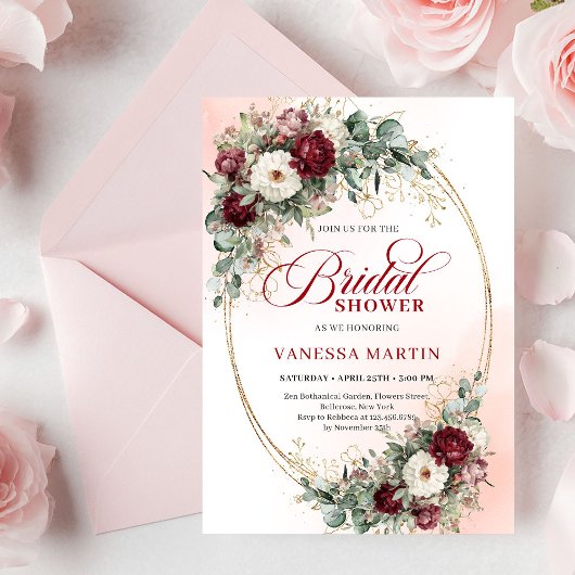 Elegant Deep Red Eucalyptus Bridal Shower Invite Einladung
