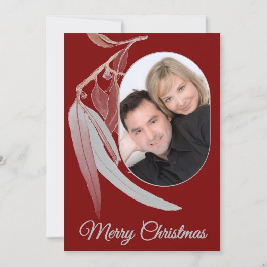 Elegant Deep Red Eucalyptus Leaf Foto Weihnachten (Vorderseite)