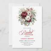 Elegant Deep Red Floral Bridal Shower Invitation Einladung (Vorderseite)