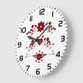 Elegant Deep Red Floral Flourish Große Wanduhr (Winkel)