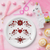 Elegant Deep Red Floral Flourish Pappteller (Party)