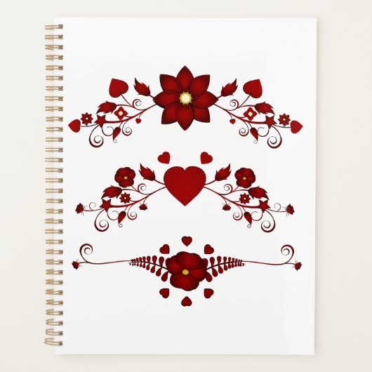 Elegant Deep Red Floral Flourish Planer (Vorderseite)