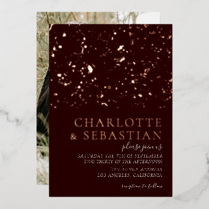 Elegant Deep Red Foto Wedding Personalisiert Folieneinladung