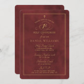 Elegant Deep Red & Gold Script 1. Heilige Kommunio Einladung (Vorne/Hinten)