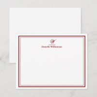 Elegant Deep Red Monogram Double Border White