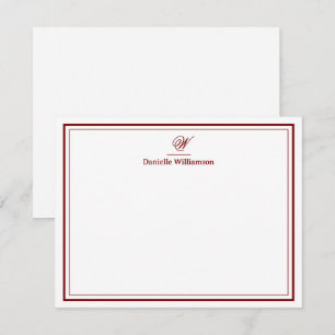 Elegant Deep Red Monogram Double Border White Mitteilungskarte