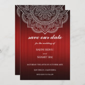 Elegant Deep Red Paisley Indian Hindu Wedding Save The Date (Vorne/Hinten)