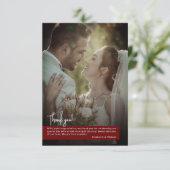 Elegant Deep Ruby Red Foto Banner Wedding Dankeskarte (Stehend Vorderseite)