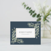 Elegant Deep Sea Blue Greenery Wedding RSVP Card Einladungspostkarte (Stehend Vorderseite)