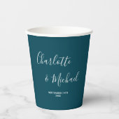Elegant Deep Teal Script Minimalist Wedding Pappbecher (Vorderseite)