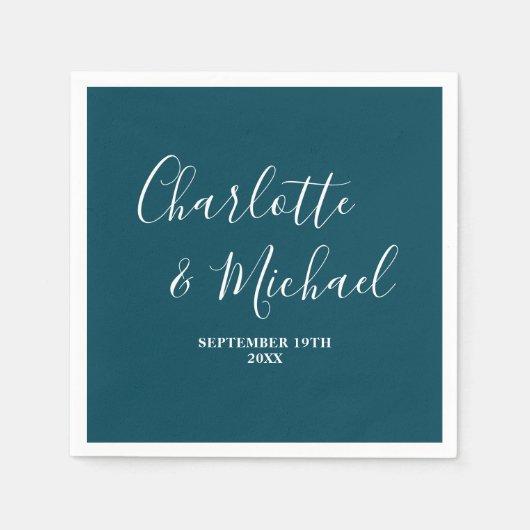 Elegant Deep Teal Script Minimalist Wedding Serviette (Vorderseite)